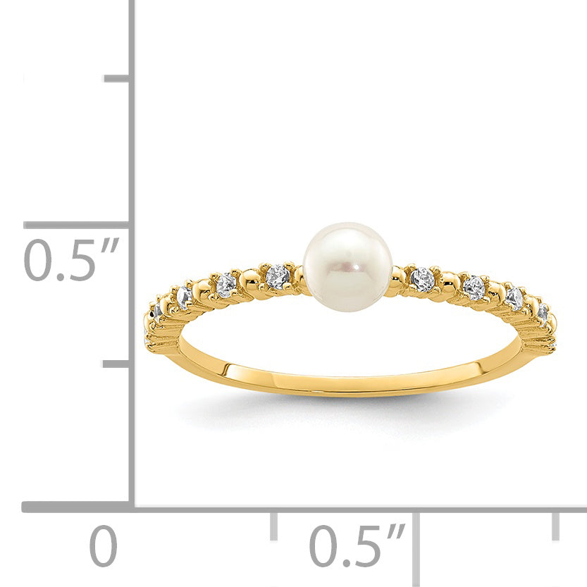 14K Yellow Gold Madi K 3 4mm White Button Freshwater Cultured Pearl And Cz Ring (Size 4 Only)