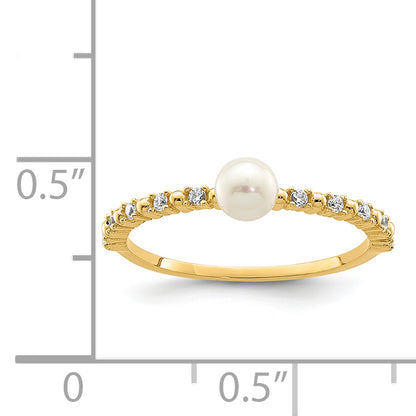 14K Yellow Gold Madi K 3 4mm White Button Freshwater Cultured Pearl And Cz Ring (Size 4 Only)