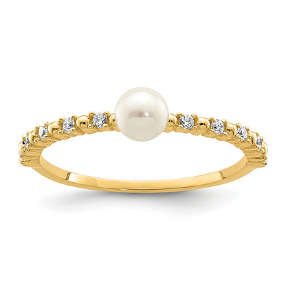 14K Yellow Gold Madi K 3 4mm White Button Freshwater Cultured Pearl And Cz Ring (Size 4 Only)