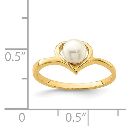 14K Yellow Gold Madi K 4-5mm White Button Freshwater Cultured Pearl Heart Ring