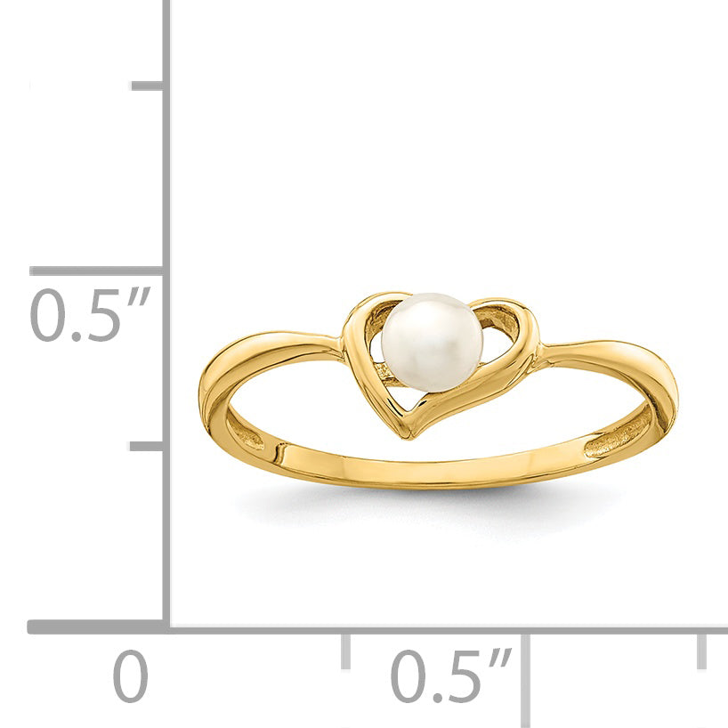 14K Yellow Gold Madi K 3-4mm White Button Freshwater Cultured Pearl Heart Ring