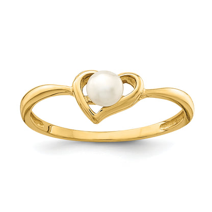 14K Yellow Gold Madi K 3-4mm White Button Freshwater Cultured Pearl Heart Ring