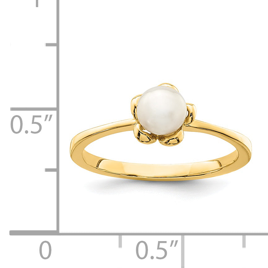 14K Yellow Gold Madi K 4-5mm White Button Freshwater Cultured Pearl Flower Ring