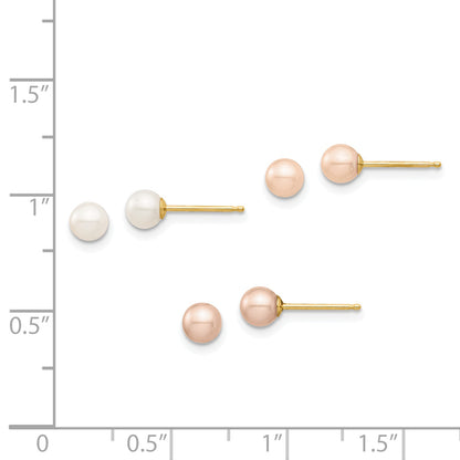 14K Yellow Gold Madi K 4-5mm White/Pink/Purple Round Fwc Pearl Post Earrings Set