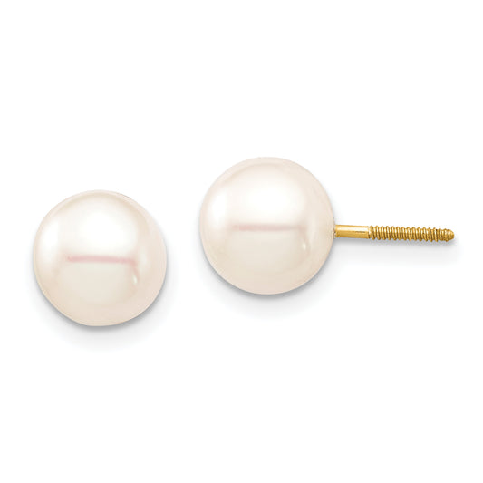 14K Yellow Gold Madi K 7-8mm White Round Freshwater Cultured Pearl Screwback Earrings