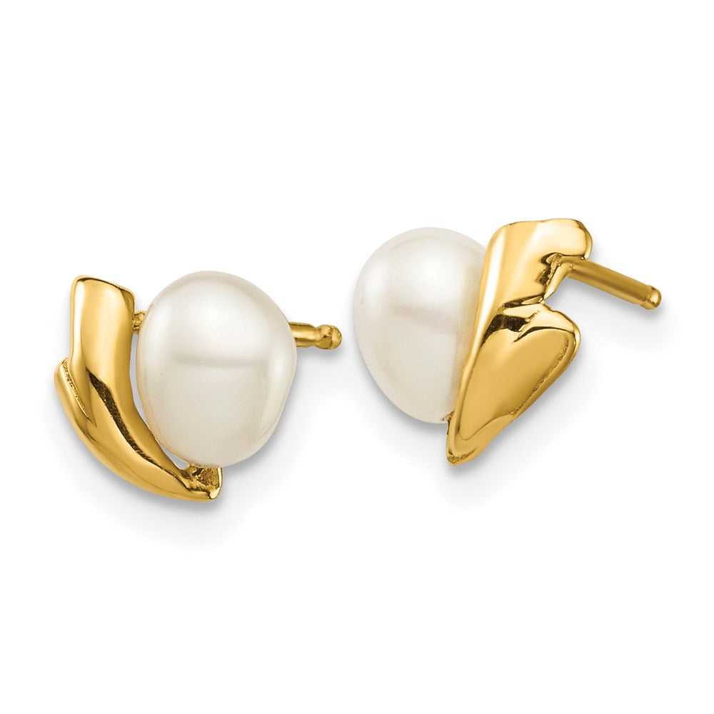 14K Yellow Gold Madi K 4-5mm White Rice Freshwater Cultured Pearl Post Earrings