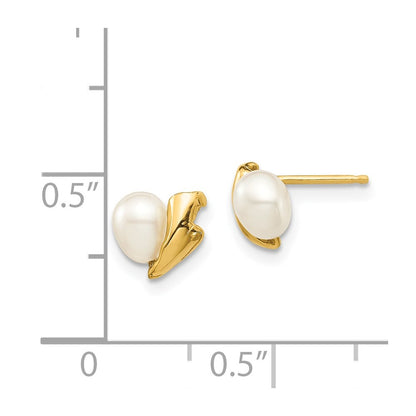 14K Yellow Gold Madi K 4-5mm White Rice Freshwater Cultured Pearl Post Earrings