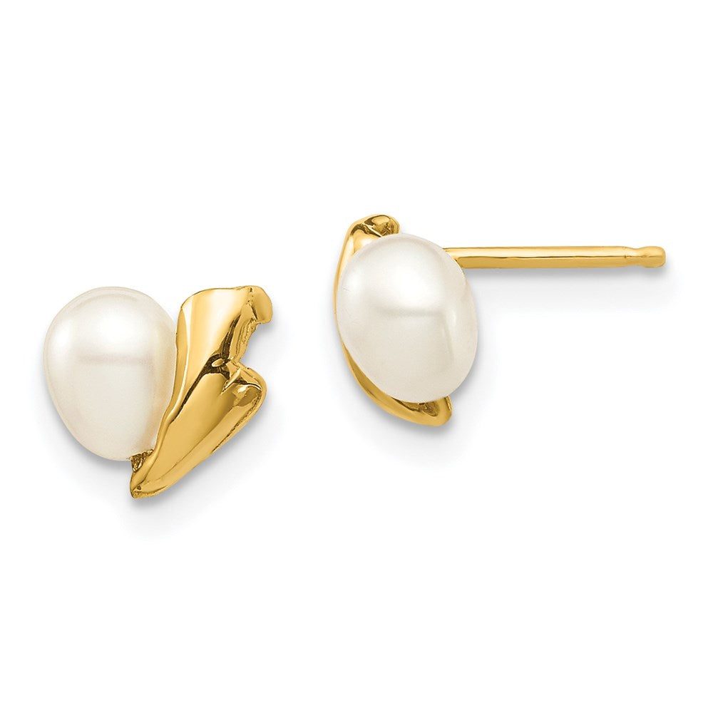 14K Yellow Gold Madi K 4-5mm White Rice Freshwater Cultured Pearl Post Earrings
