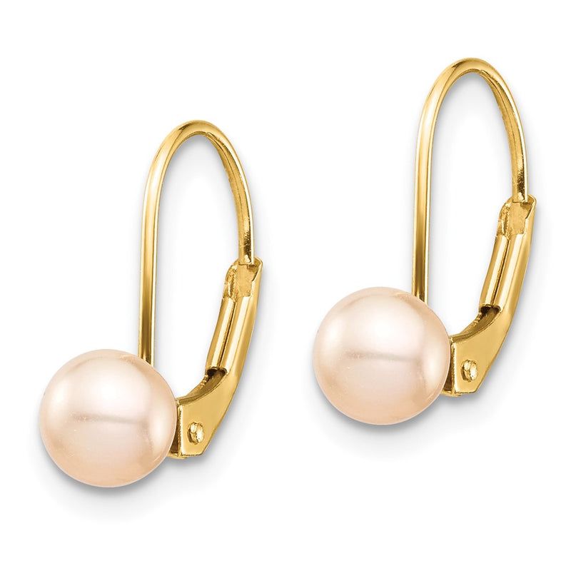14K Yellow Gold Madi K 5-6mm Pink Round Fw Cultured Pearl Leverback Earrings