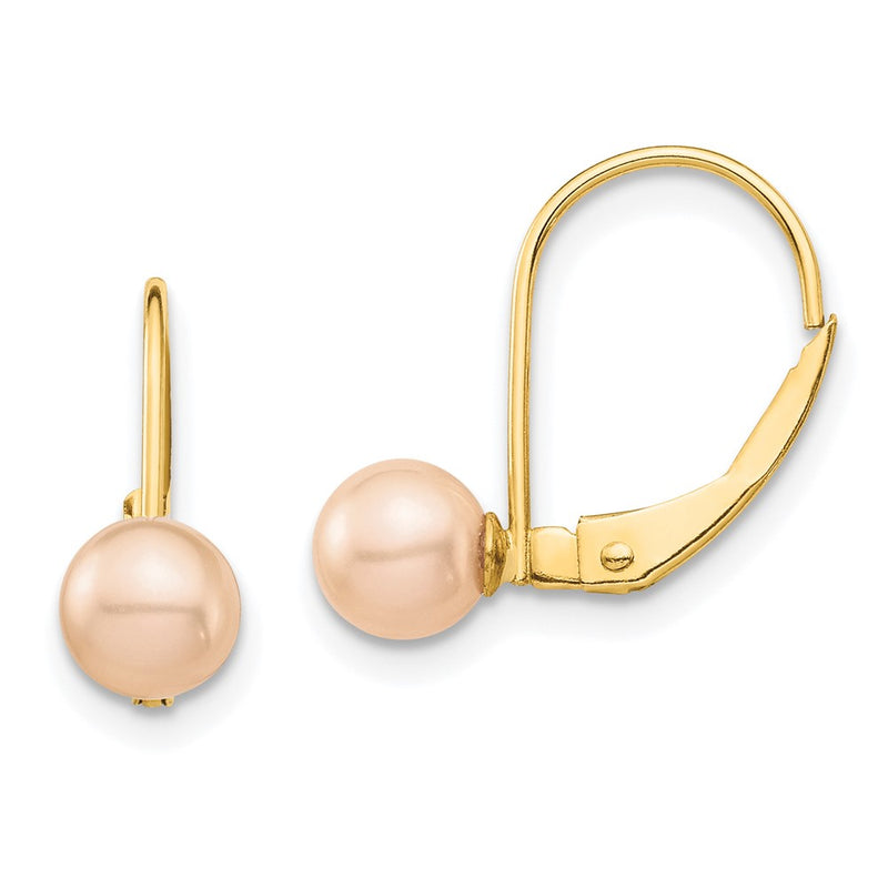 14K Yellow Gold Madi K 5-6mm Pink Round Fw Cultured Pearl Leverback Earrings