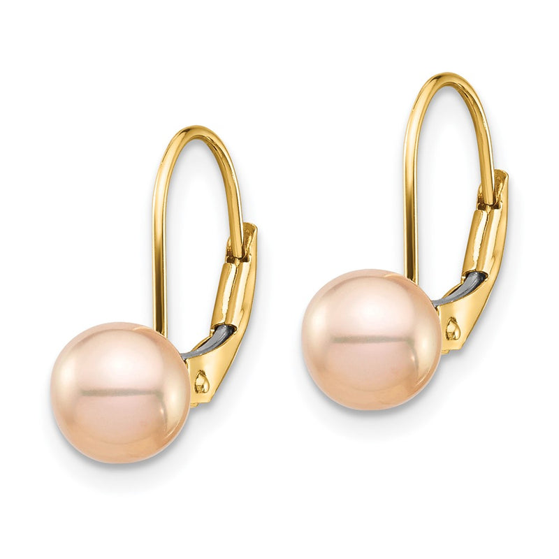 14K Yellow Gold Madi K 6-7mm Pink Round Fw Cultured Pearl Leverback Earrings