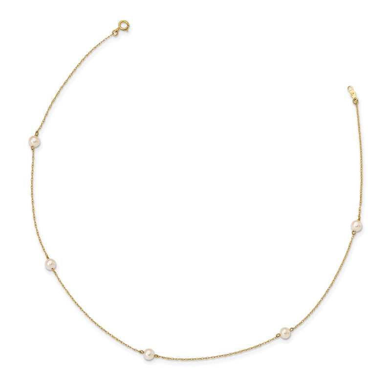 14K Yellow Gold Madi K 4-5mm White Round Fw Cultured Pearl 5-Station Necklace