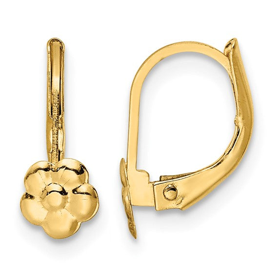14K Yellow Gold Madi K Polished Flower Leverback Earrings