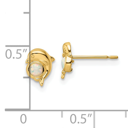 14K Yellow Gold Madi K Created Opal Dolphin Post Earrings