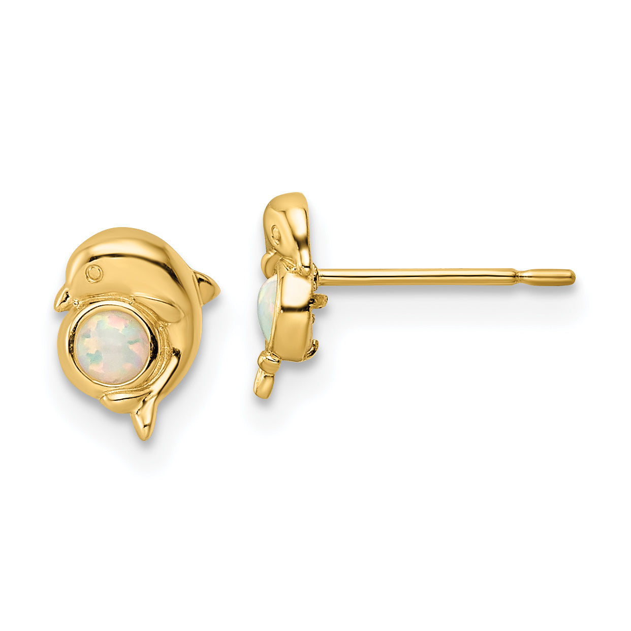 14K Yellow Gold Madi K Created Opal Dolphin Post Earrings