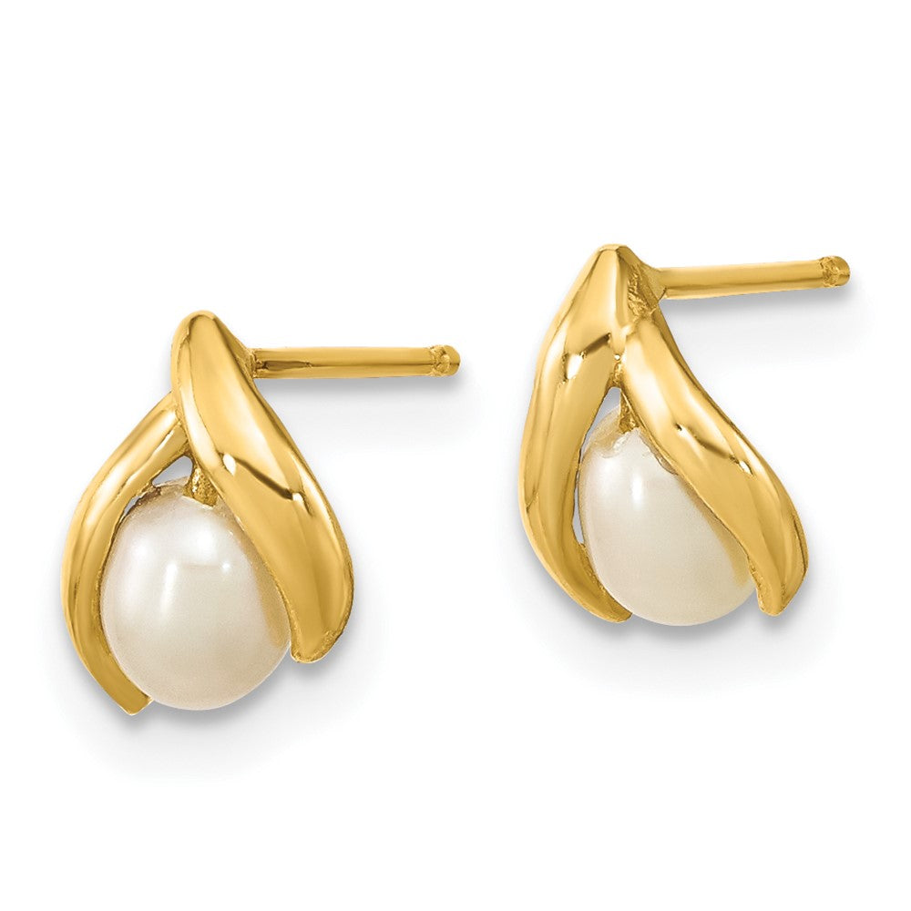 14K Yellow Gold Madi K 4-5mm Rice White Fwc Pearl Earrings