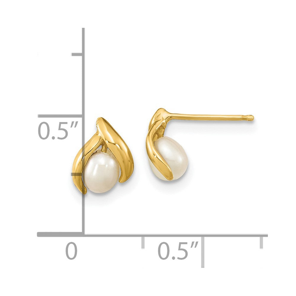 14K Yellow Gold Madi K 4-5mm Rice White Fwc Pearl Earrings