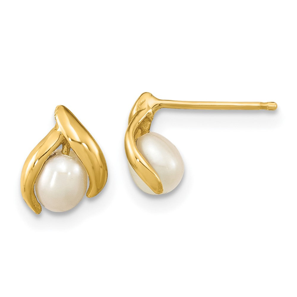 14K Yellow Gold Madi K 4-5mm Rice White Fwc Pearl Earrings