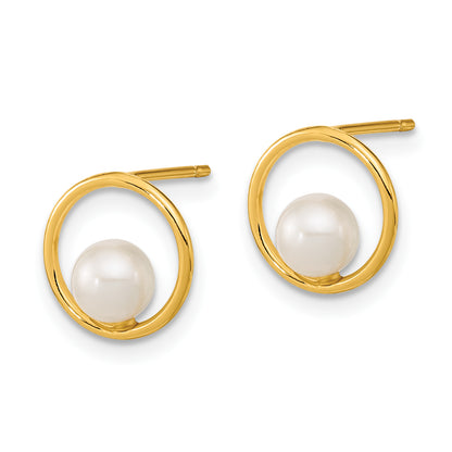 14K Yellow Gold Madi K Open Circle 5mm Freshwater Cultured Pearl Post Earrings