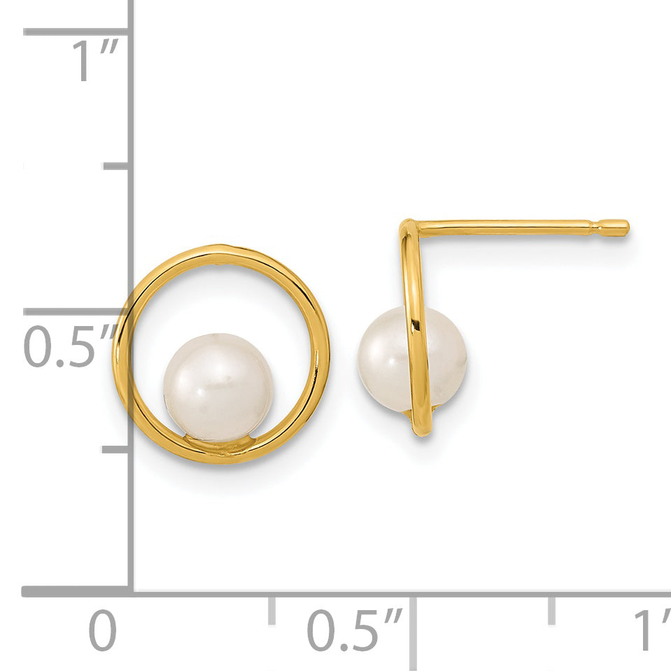 14K Yellow Gold Madi K Open Circle 5mm Freshwater Cultured Pearl Post Earrings