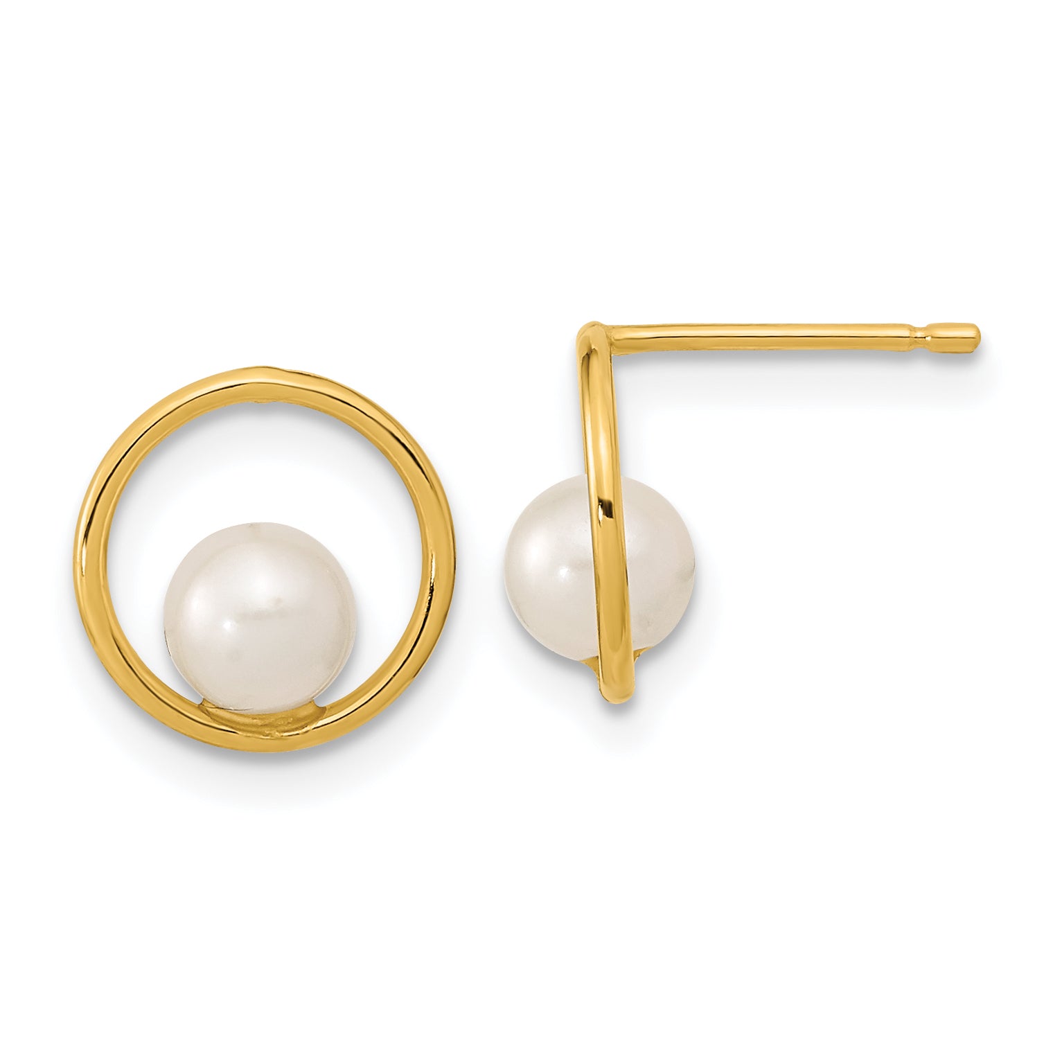 14K Yellow Gold Madi K Open Circle 5mm Freshwater Cultured Pearl Post Earrings