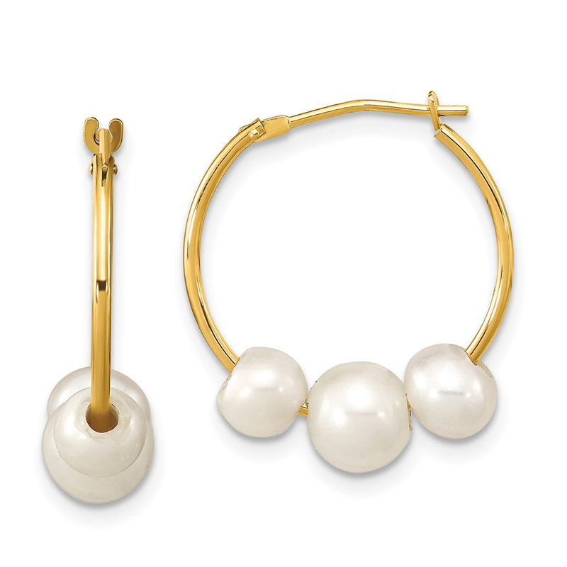 14K Yellow Gold Madi K 5-7mm Round White Fwc Pearl Hoop Earrings