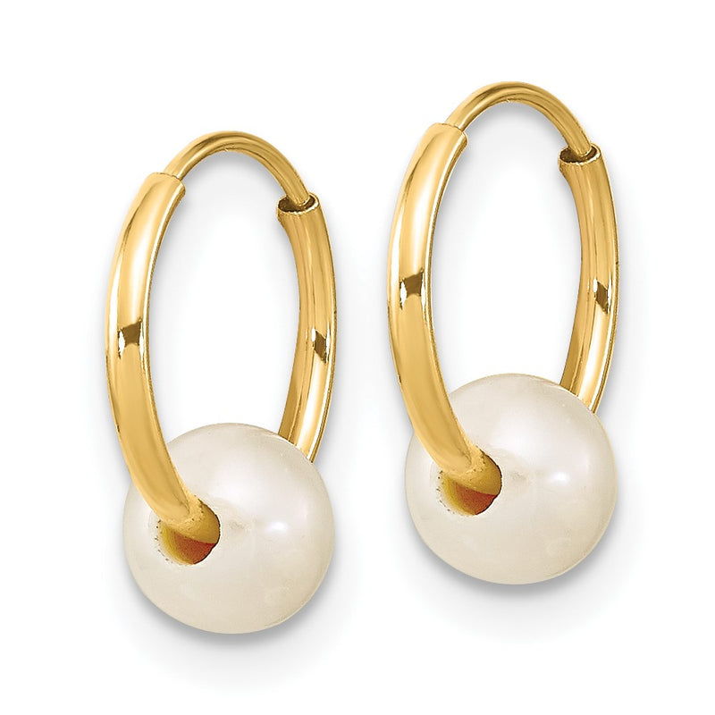 14K Yellow Gold Madi K 5-6mm Round White Fwc Pearl Hoop Earrings