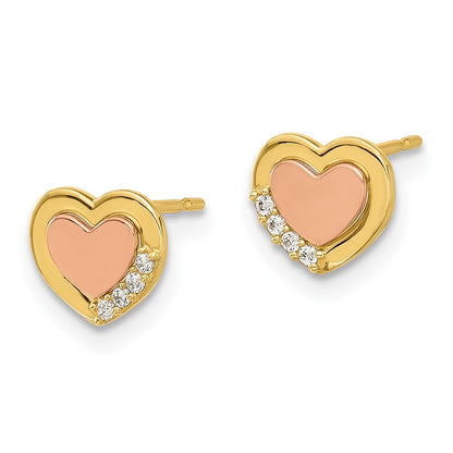 14K Madi K Two-Tone Polished CZ Heart Post Earrings