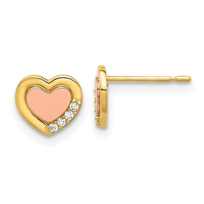 14K Madi K Two-Tone Polished CZ Heart Post Earrings