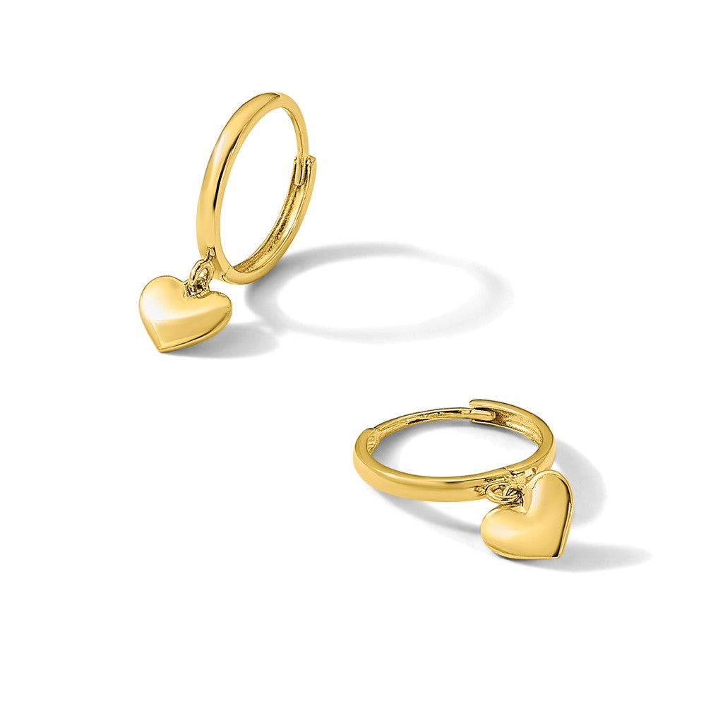 14K Yellow Gold Madi K Polished Heart Dangle Huggie Hoop Earrings