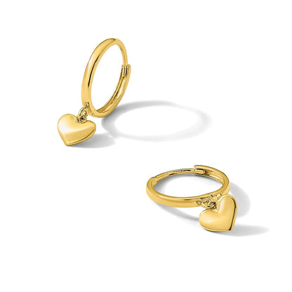 14K Yellow Gold Madi K Polished Heart Dangle Huggie Hoop Earrings
