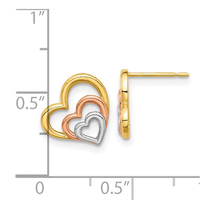 14K Yellow & Rhodium Madi K with Rose and White Rhodium Polished Heart Post Earrings