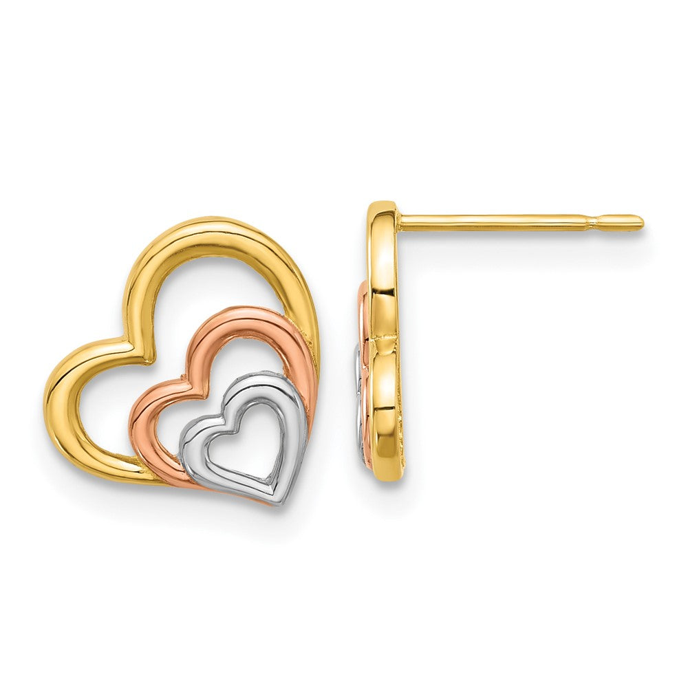 14K Yellow & Rhodium Madi K with Rose and White Rhodium Polished Heart Post Earrings