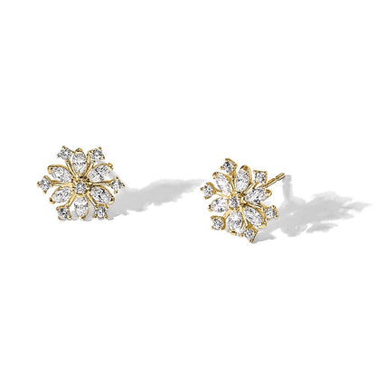 14K Yellow Gold Madi K Polished CZ Snowflake Post Earrings