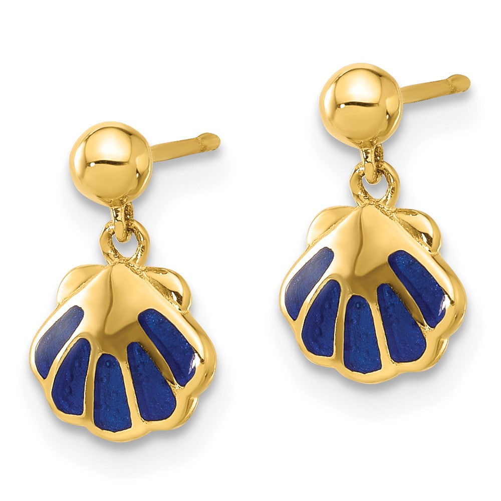14K Yellow Gold Madi K Polished Blue Enameled Shell Post Dangle Earrings