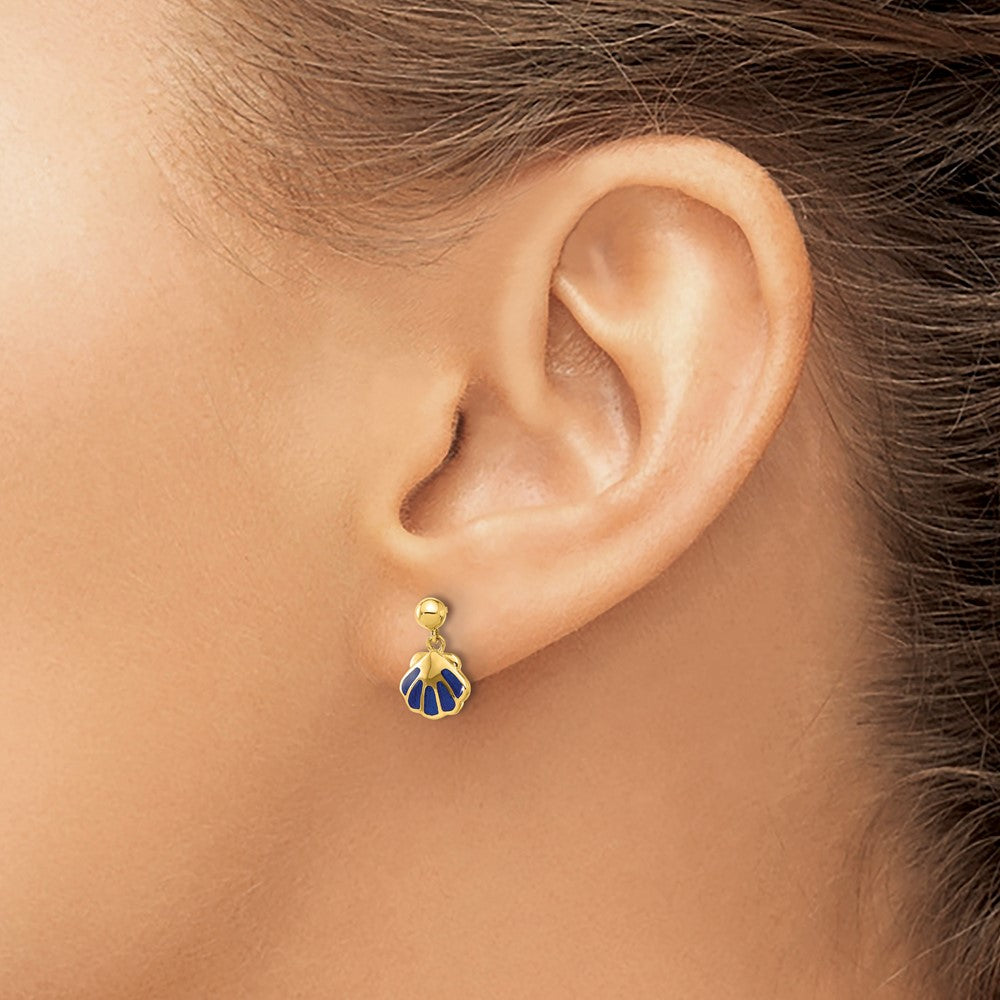 14K Yellow Gold Madi K Polished Blue Enameled Shell Post Dangle Earrings