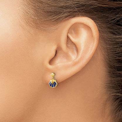 14K Yellow Gold Madi K Polished Blue Enameled Shell Post Dangle Earrings