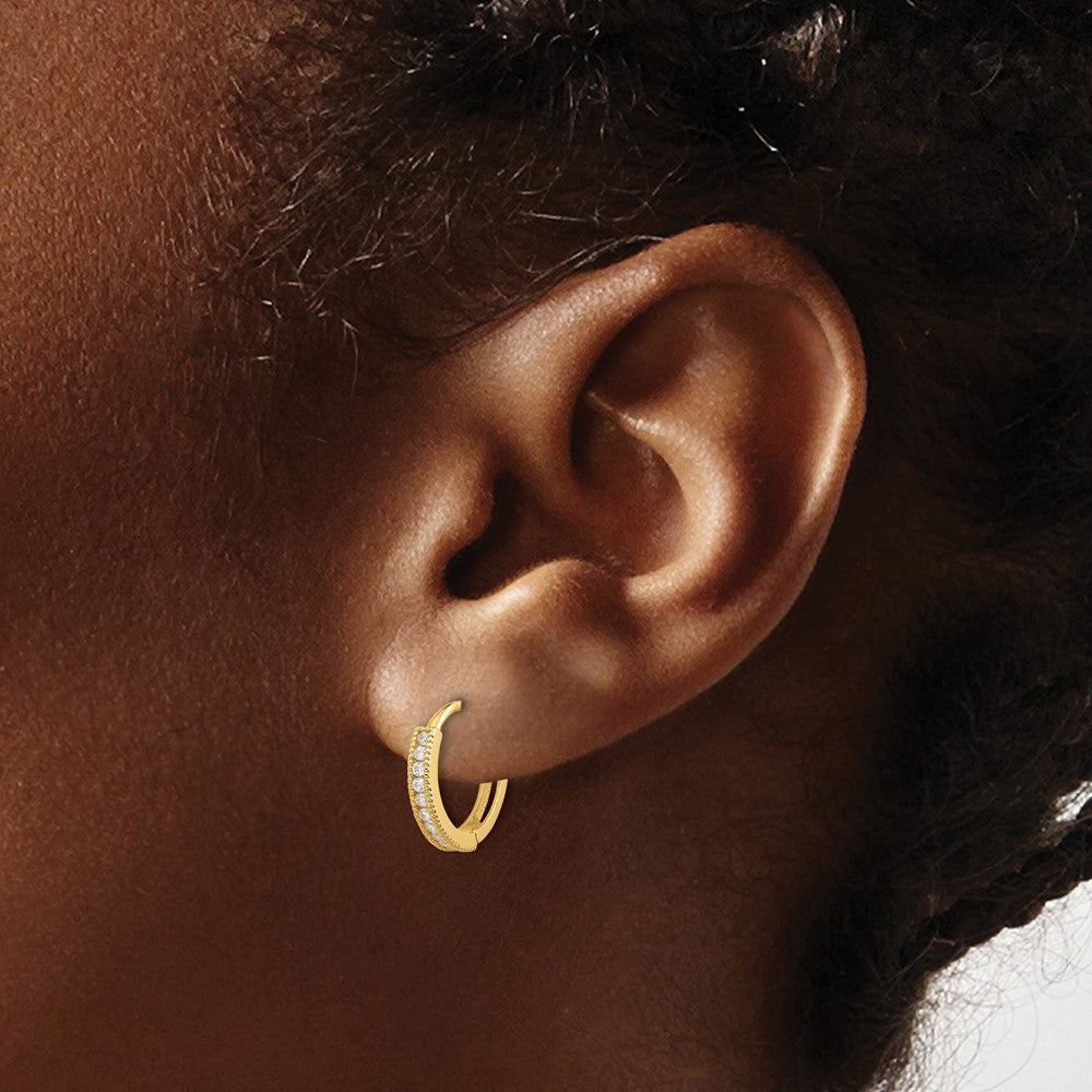 14K Yellow Gold Madi K Polished CZ 2mm Hinged Huggie Hoop Earrings