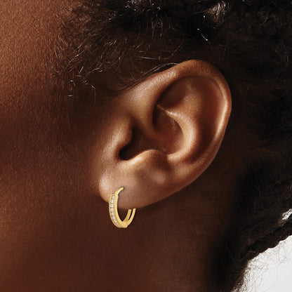14K Yellow Gold Madi K Polished CZ 2mm Hinged Huggie Hoop Earrings