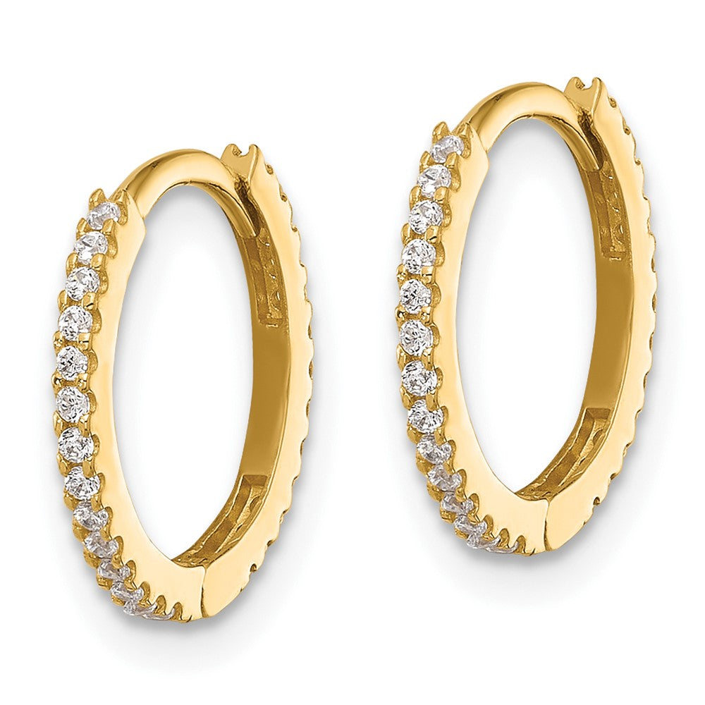 14K Yellow Gold Madi K Polished CZ 1.25mm Hinged Huggie Hoop Earrings
