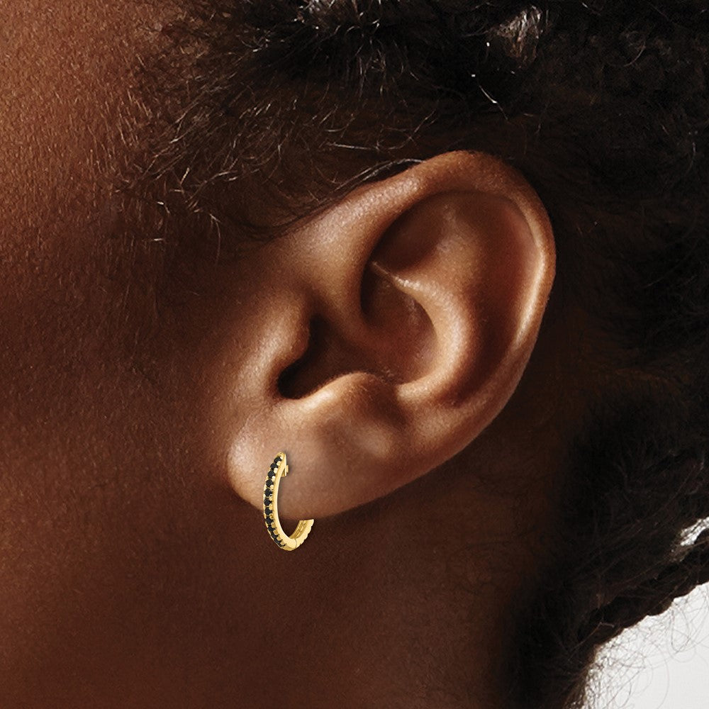 14K Yellow Gold Madi K Black and White CZ Reversible Hinged Huggie Hoop Earrings