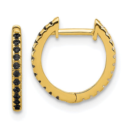 14K Yellow Gold Madi K Black and White CZ Reversible Hinged Huggie Hoop Earrings