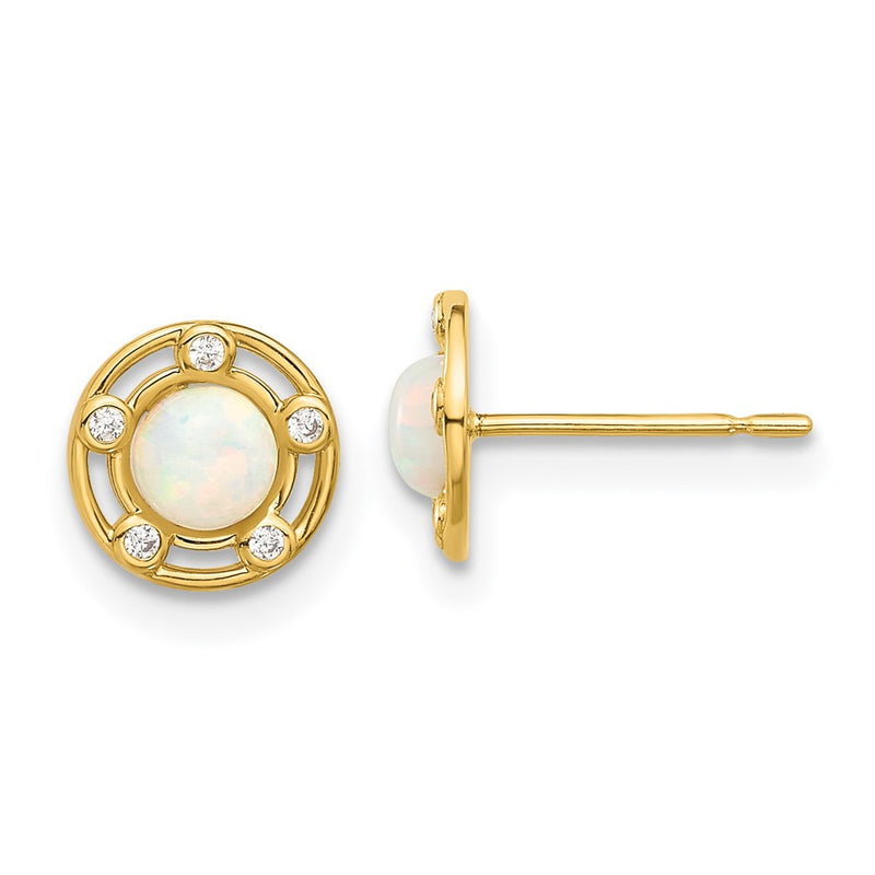 14K Yellow Gold Madi K Polished Created Opal and CZ Post Earrings