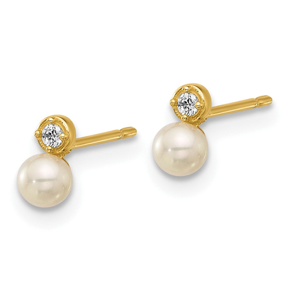 14K Yellow Gold Madi K Polished CZ and Freshwater Cultured Pearl Post Earrings