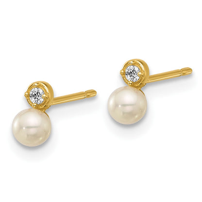14K Yellow Gold Madi K Polished CZ and Freshwater Cultured Pearl Post Earrings