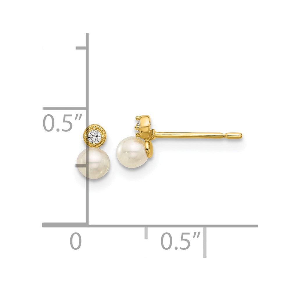 14K Yellow Gold Madi K Polished CZ and Freshwater Cultured Pearl Post Earrings