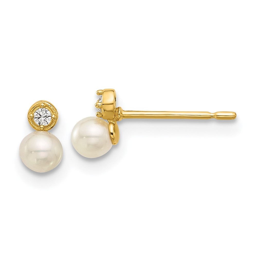 14K Yellow Gold Madi K Polished CZ and Freshwater Cultured Pearl Post Earrings