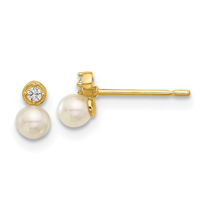 14K Yellow Gold Madi K Polished CZ and Freshwater Cultured Pearl Post Earrings