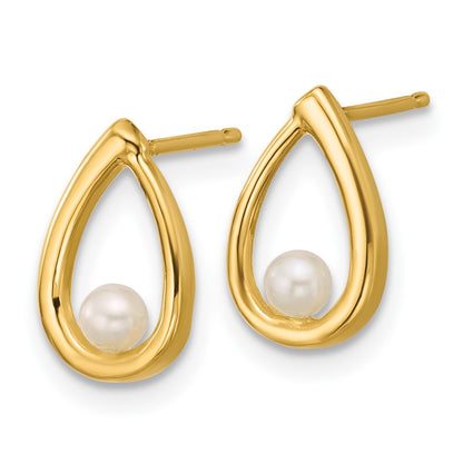 14K Yellow Gold Polished Freshwater Pearl Teardrop Post Earrings