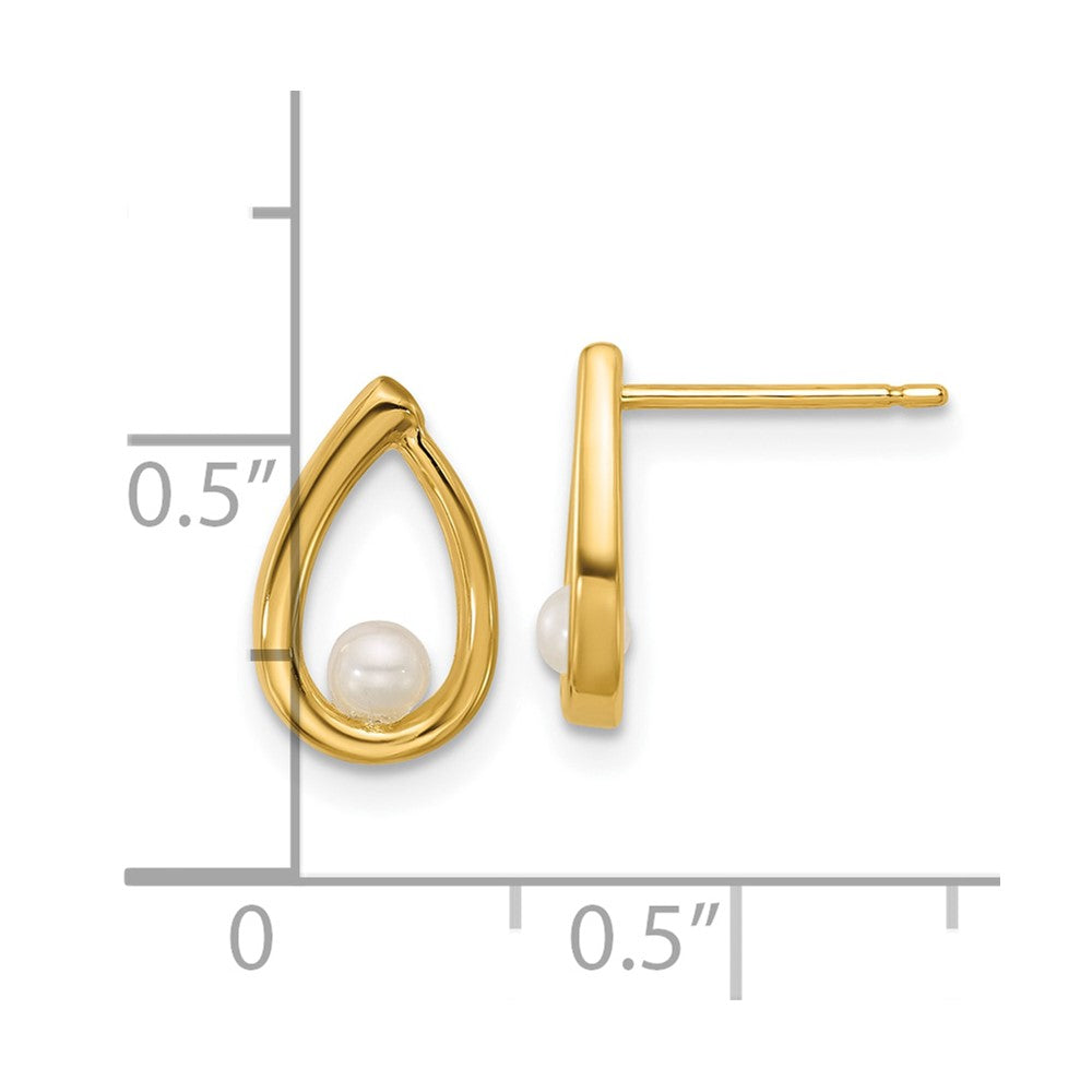 14K Yellow Gold Polished Freshwater Pearl Teardrop Post Earrings